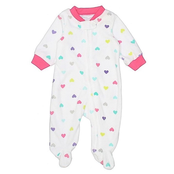 Fleece Heart Print Footed Pajamas - Picture 1 of 7